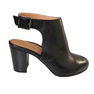 Vionic Lacey Ankle Boots Black Leather 3” Heels Open Heel Size 9 Wide